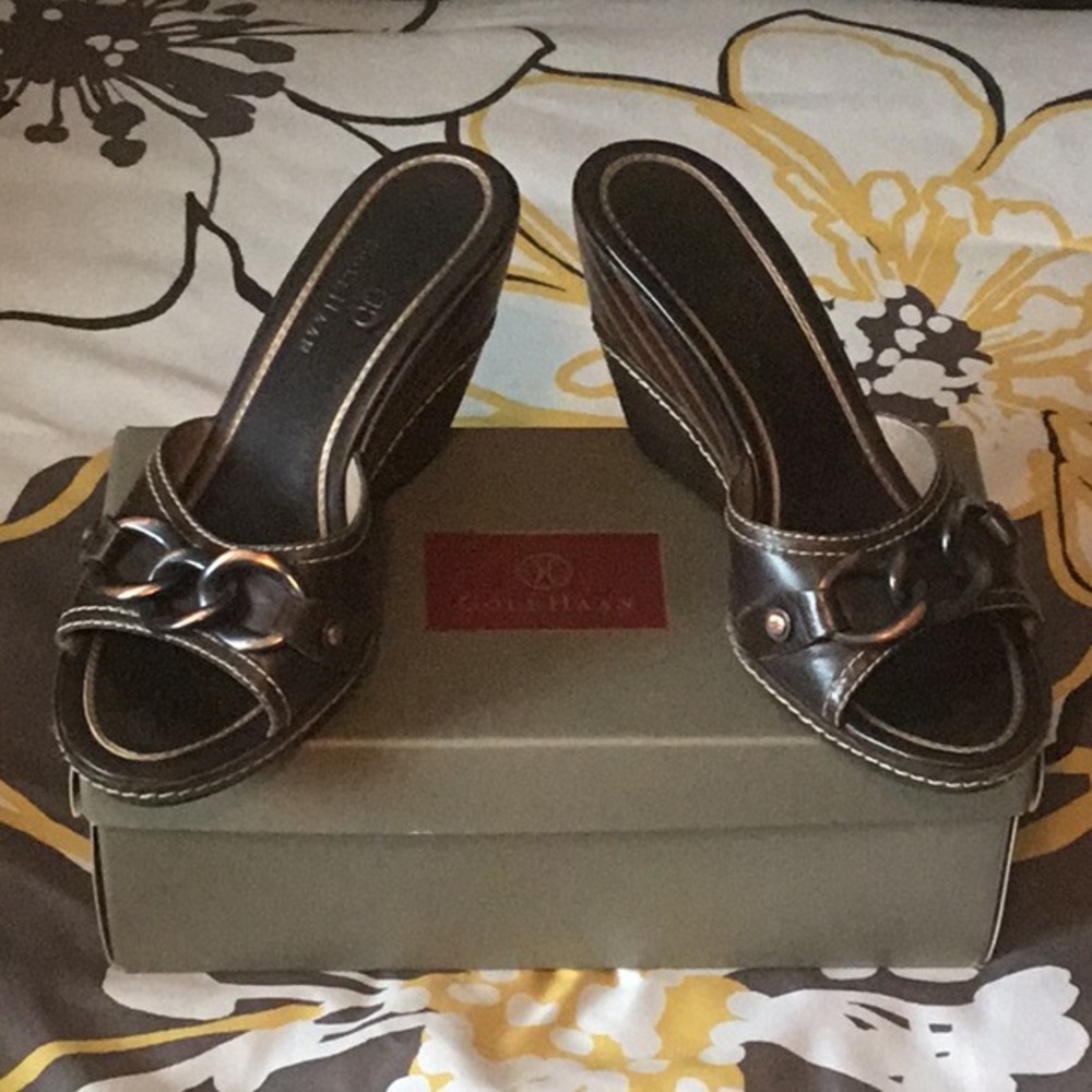 Cole Haan Black Wedge Sandals